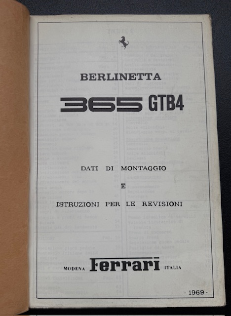 1969 365 GTB4 Technical Instruction Book