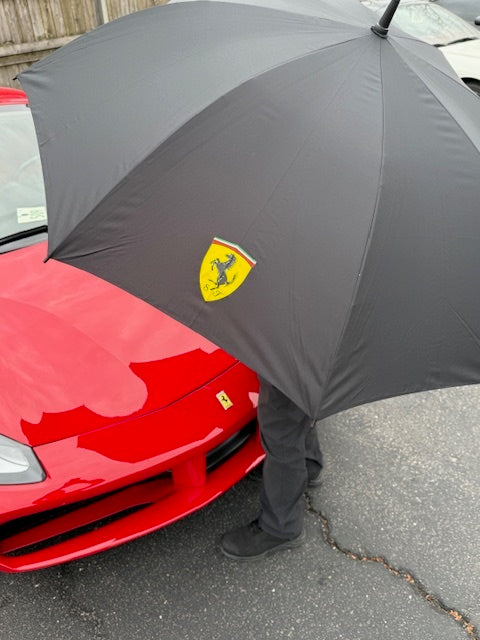 ferrari patio umbrella Genuine Black Ferrari Long Umbrella – Continental AutoSports