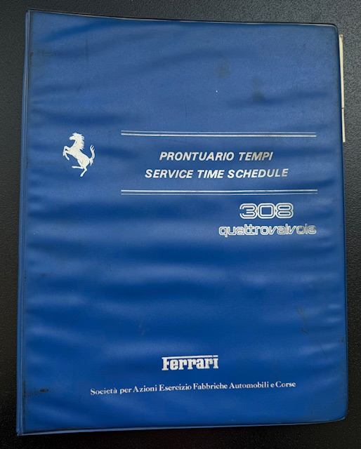 Genuine Ferrari 308 Quattrovalve Service Time Book