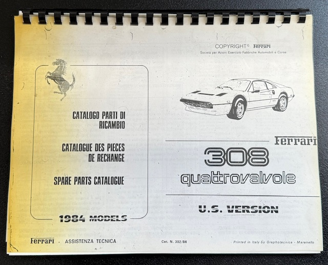 Ferrari 308 quattrovalvole カタログ Ferrari 308 Quattrovalve Spare Parts Catalog – Continental AutoSports