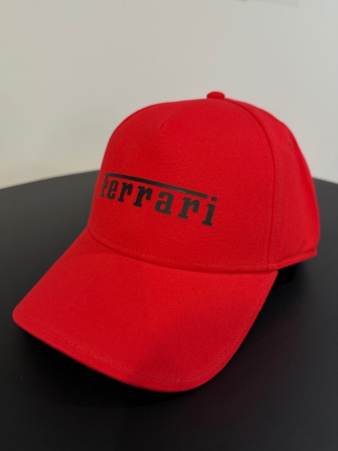 Genuine Ferrari Red Baseball Hat Black Font