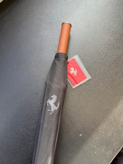 Genuine Black Ferrari Umbrella with Leather Handle